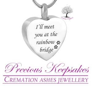 Rainbow Bridge Pet Dog Cat Cremation Ashes Necklace - Memorial Jewellery Urn Pendant. Complete with 18" Silver snake chain and filling kit.