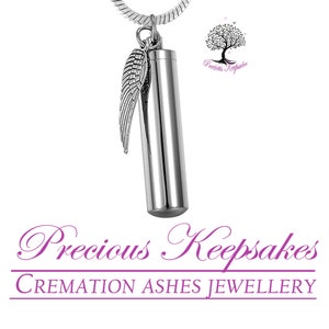 Angel Wing Cremation Ashes Urn Necklace - Memorial Jewellery - Keepsake Pendant.  Complete with 18" Silver chain and filling kit.