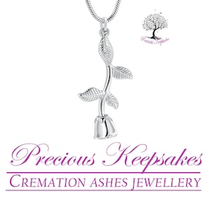 Silver Rose Cremation Ashes Urn Necklace - Memorial Jewellery Keepsake Pendant.  Complete with 18" Silver chain and filling kit.