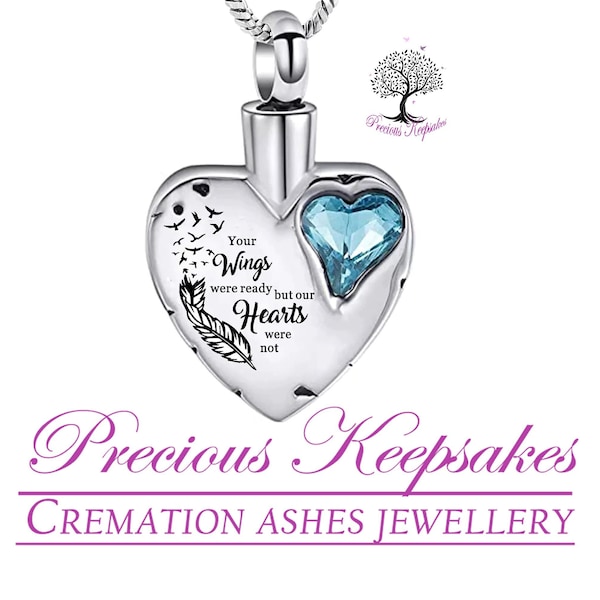 Blue Crystal Cremation Ashes Necklace - Funeral Memorial Keepsake Jewellery - Urn Pendant.  Complete with 18" Silver chain and filling kit.