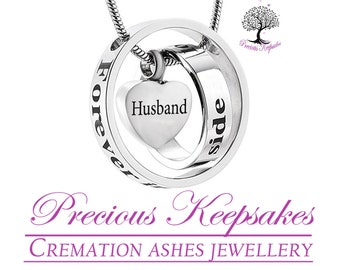 Husband Silver Rings Cremation Ashes Necklace - Memorial Keepsake Jewellery Urn Pendant. Complete with 18" Silver chain and filling kit.