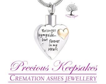 No longer by my side... Cremation Ashes Necklace - Memorial Jewellery Urn Pendant.  Complete with 18" Silver snake chain and filling kit.