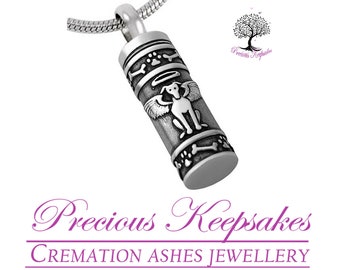 Angel Dog Cremation Ashes Necklace - Memorial Pet Jewellery Urn Pendant. Complete with 18" Silver snake chain and filling kit.