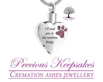 Rainbow Bridge Pet Dog Cat Cremation Ashes Necklace - Memorial Jewellery Urn Pendant. Complete with 18" Silver snake chain and filling kit.