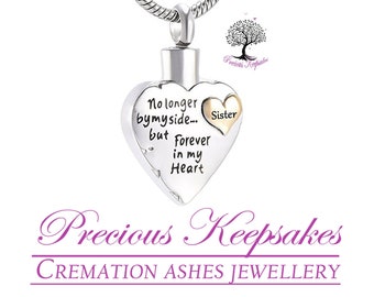 Sister No longer by my side, Cremation Ashes Necklace Memorial Jewellery Urn Pendant. Complete with 18" Silver snake chain and filling kit