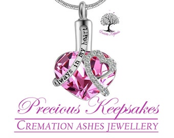 Pink Crystal Cremation Ashes Necklace - Funeral Memorial Keepsake Jewellery - Urn Pendant.  Complete with 20" chain and filling kit.