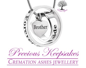 Brother Silver Rings Cremation Ashes Necklace - Memorial Keepsake Jewellery Urn Pendant. Complete with 18" Silver chain and filling kit.