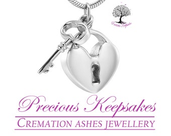 Key to My Heart Cremation Ashes Necklace - Funeral Memorial Keepsake Jewellery Urn Pendant.  Complete with 18" Silver chain and filling kit.