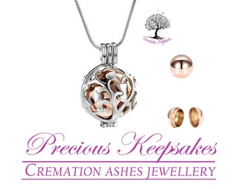 Silver and Rose Gold Cremation Ashes Necklace - Memorial Jewellery - Urn Pendant.  Complete with 20" Silver snake chain and filling kit.