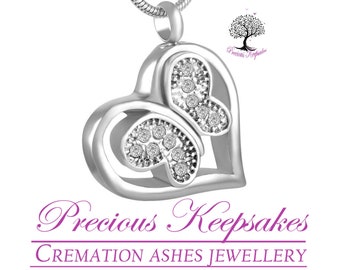 Silver Butterfly Cremation Ashes Necklace - Memorial Jewellery - Urn Pendant.  Complete with 18" Silver snake chain and filling kit.