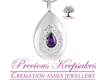 Diamante Silver Cremation Ashes Necklace - Funeral Memorial Keepsake Jewellery Urn Pendant. Complete with 18" Silver chain and filling kit.