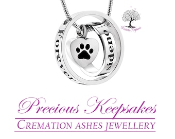 Pet Dog Cat Silver Rings Cremation Ashes Necklace - Memorial Keepsake Jewellery Urn Pendant. Complete with 18" Silver chain and filling kit.