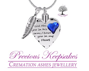 God has you in his arms, Cremation Ashes Necklace - Funeral Memorial Keepsake Jewellery - Urn Pendant.  Includes 20" chain and filling kit.