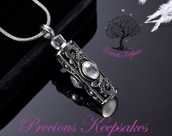 Crystals Cremation Ashes Necklace - Funeral Memorial Keepsake Jewellery - Urn Pendant. Complete with 18" Silver chain and filling kit.