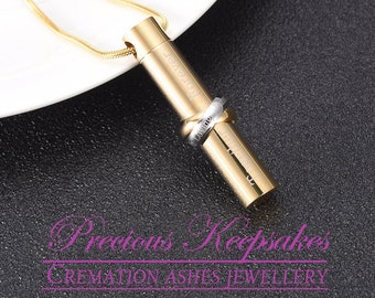 Gold 'Together Forever' Cremation Ashes Necklace - Funeral Memorial Keepsake Jewellery - Urn Pendant. Includes 18" chain and filling kit.