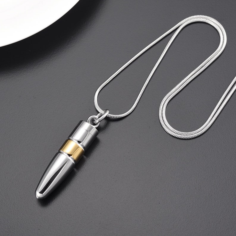 thumbnail image 2 of 3-Piece Bullet Pendant Necklace - Stainless Steel Cremation Ash Urn Memorial Jewelry 2 of 12