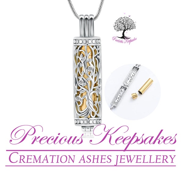 Silver and Gold Cremation Ashes Necklace - Memorial Jewellery - Urn Pendant.  Complete with 20" Silver snake chain and filling kit.