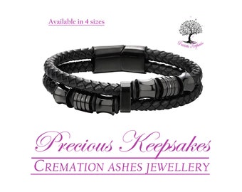 Cremation Ashes Black Leather Urn Bracelet - Memorial Jewellery Keepsake.  Complete with filling kit.