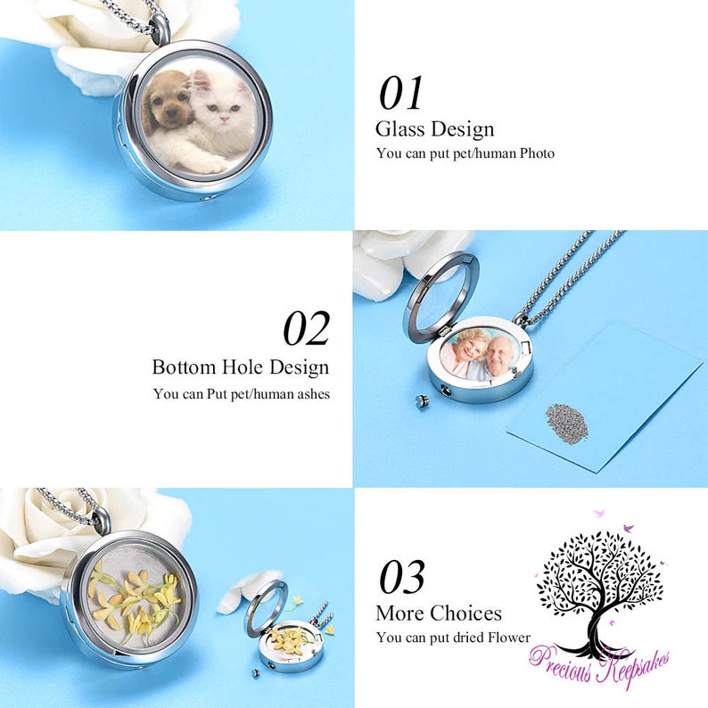 Photo Locket Cremation Ashes Necklace Memorial Keepsake Jewellery Urn Pendant. Complete with 20 Silver chain and filling kit. image 3