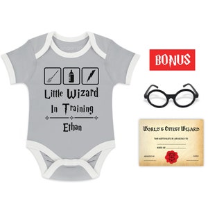 Personalized Little Wizard Baby Bodysuit I Custom Potter Clothes for Newborn Boy or Girl I Infant Organic Outfits I Little Muggle Gift