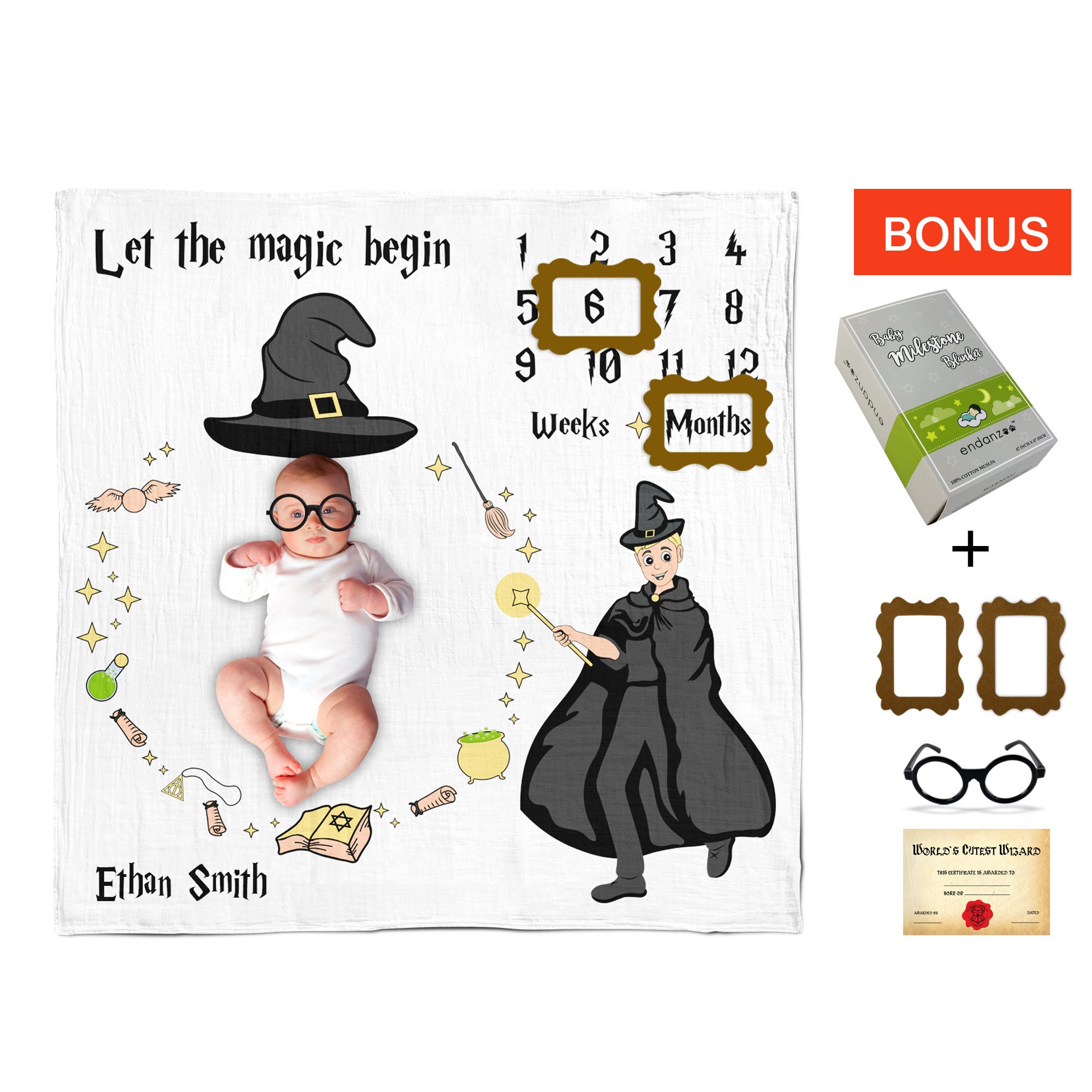 Little Muggle Monthly Milestone Blanket for Boy Girl I Personalized Baby Muslin Swaddle Blanket I Unique Newborn Potter Baby Shower Gift Etsy