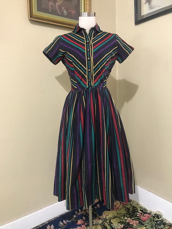 Women’s 1950s Stripped Shirt Dress