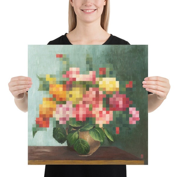 Bouquet IX - Blumen Pixelbild Vintage Gemälde Poster Print Blumengemälde Minecraft