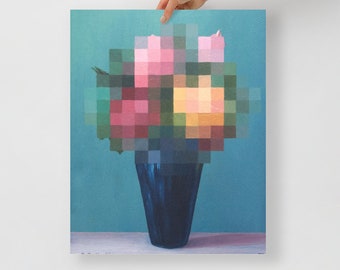 Bouquet I - Vintage Painting Poster Print Pixelart Flowers Minecraft