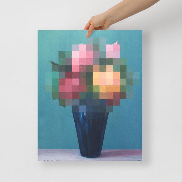 Bouquet I - Pixel Vintage Gemälde Poster Print Plakat Blumenbild Minecraft Pixelkunst