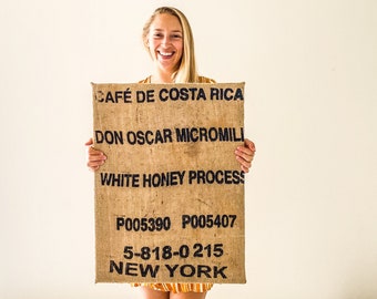 Costa Rica To New York Framed Coffee Bag Art || Handmade Wall Art Kitchen Home Office Breakfast Nook Boho Farmhouse Rustic Cafecito Cafe