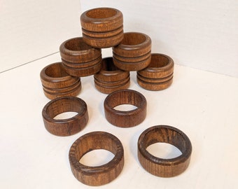 Vintage Wood Napkin Rings Mod Dark Brown Wooden Napkin Holder Rustic Mid Century Ridge Round Napkin Ring