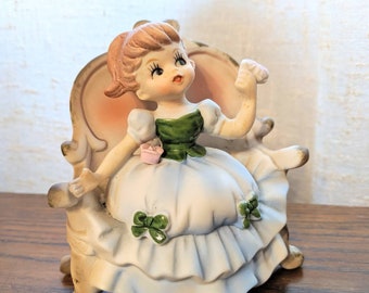 Norleans Japan Girl Figurine Victorian Dress Sitting on Settee Vintage