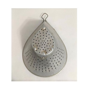 Antique Ovoid Teardrop Metal Colander Sieve Strainer Hanging Loop Riveted Base Farmhouse Decor Country Cottage image 1