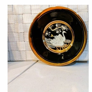 The Art of Chokin Japanese Collector&#39;s Plate 24 KT Gold Edged Two Swimming Swans