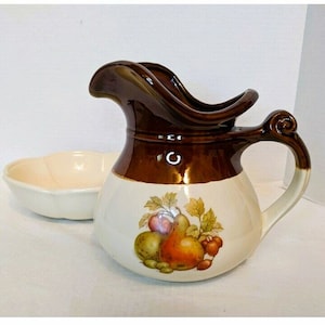 McCoy Vintage Fruit Festival Pitcher & Wash Basin Set 7515 USA Lancaster Colony