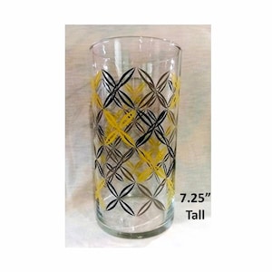 Retro Black Gold Gray Geometric Design Clear Glass Vase 7.25&quot; Tall Mid Century Modern Boho 1960s