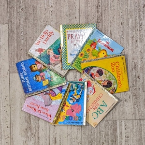8 vintage Little Golden Book Boards Bundle Hardcover Front - Back Panels Junk Journal Supplies Retro Book Covers Art vintage Craft Supply