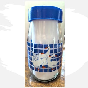 Blue Checkered Glass Goose Jar 1980s Carlton Country Chic Canister Vintage