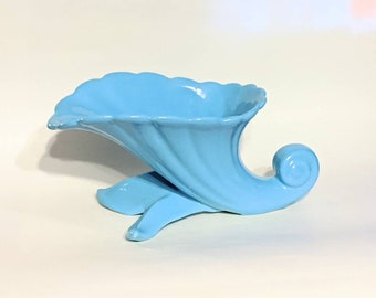 Abingdon Pottery Blue Shell Cornucopia Vase #474 Vintage 1930s