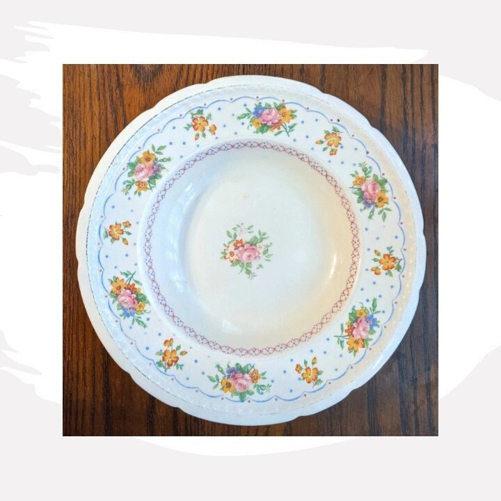 Swinnertons Floral Roses Bowl Scalloped Edge Staffordshire England Vintage
