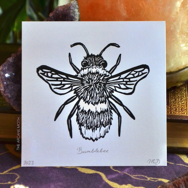 Bumblebee - Original Bee Linocut Prints - Insect Block Print