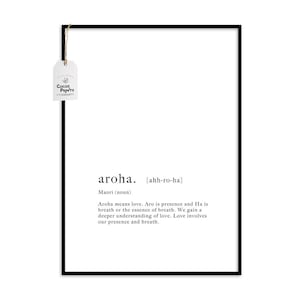 Aroha Maori Definition Print, New Zealand Wall Art, New Zealand Gift, Word Art Print, Printable Art