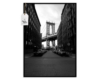Brooklyn Bridge Print, PRINTABLE ART, Travel Photography, Brooklyn Bridge, New York Print, Bridge Photography, Black and White Print