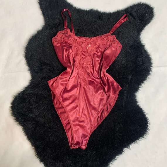 Vintage Maroon Silky Teddy Onesie