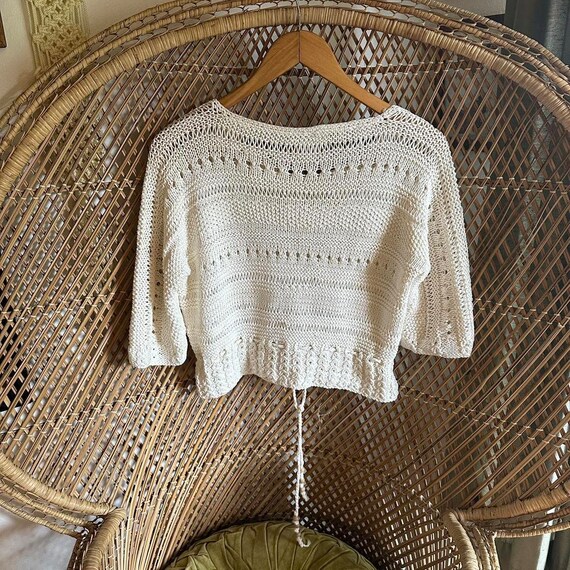 Vintage 1970s Knit Beaded Cream Top - image 3