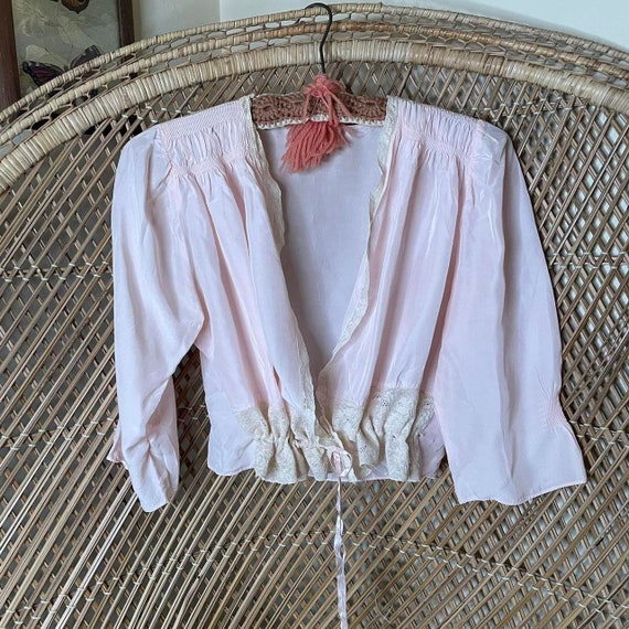 Vintage Antique 1930s Silk Lace Pink Blouse Bed J… - image 3