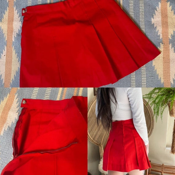 Vintage Red Plaid Pleated Skirt with Large safety… - image 3