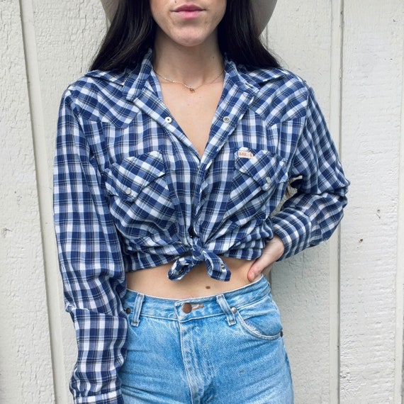 Vintage 70s Plaid Western Snap up Shirt - image 1