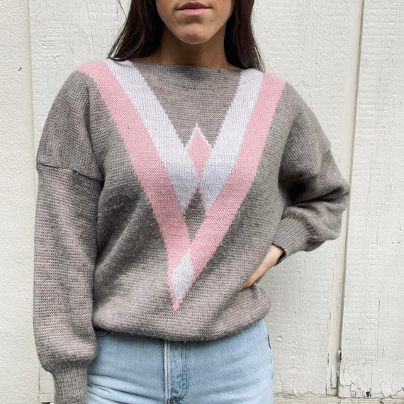 Vintage Andre Hayat Paris Gray and Pink Sweater - image 1