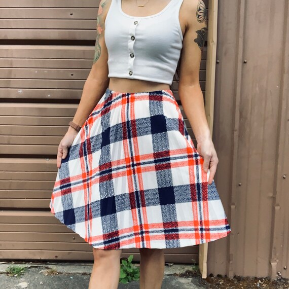 Vintage plaid polyester Circle skirt - image 1